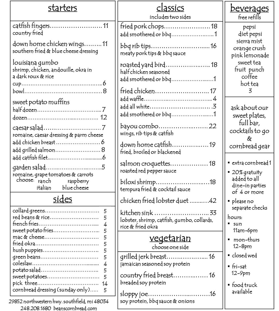 MENUS Cornbread Soulfood