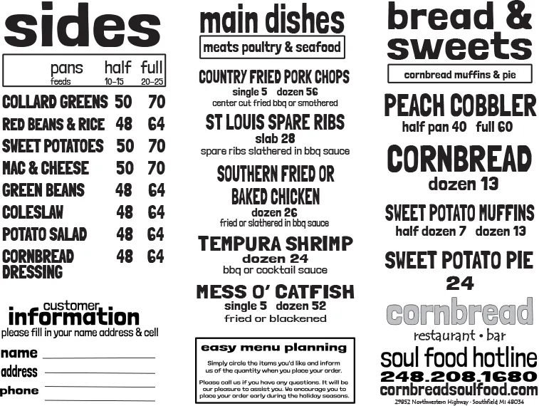 Cornbread Bulk Catering Menu 10-8-2025